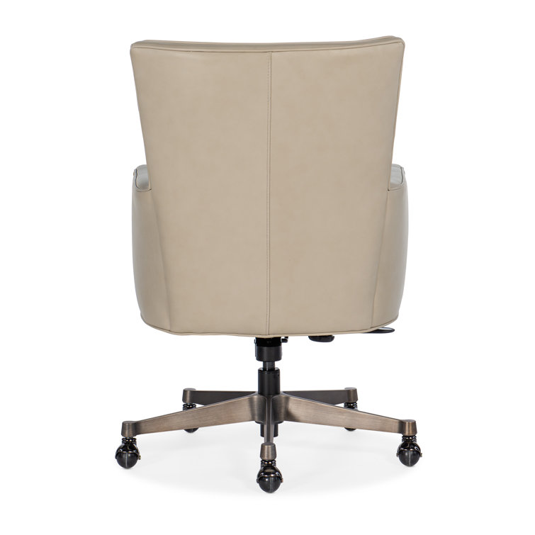 Beige Leather Swivel Executive Chair with Metal Base