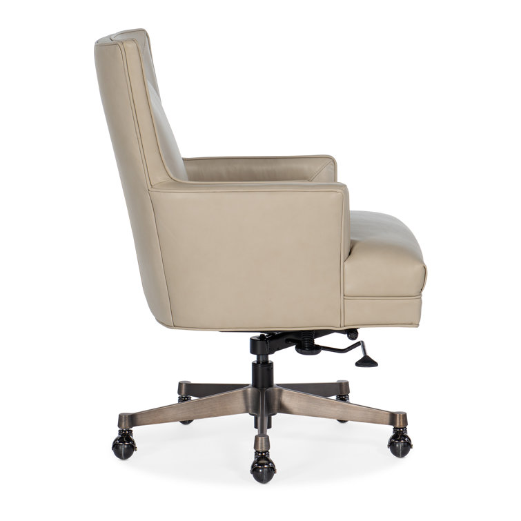 Beige Leather Swivel Executive Chair with Metal Base