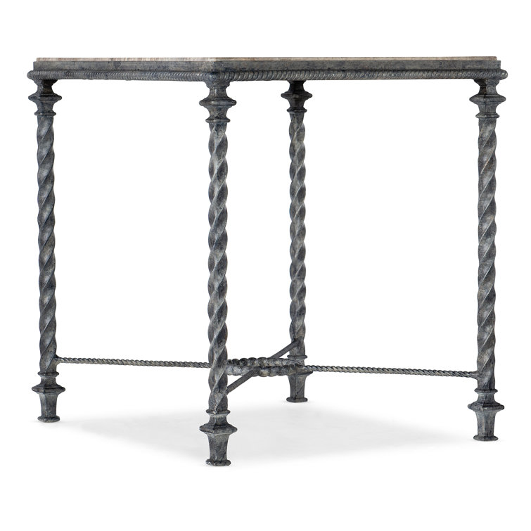 Gray Stone and Verdigris Metal Rectangular End Table
