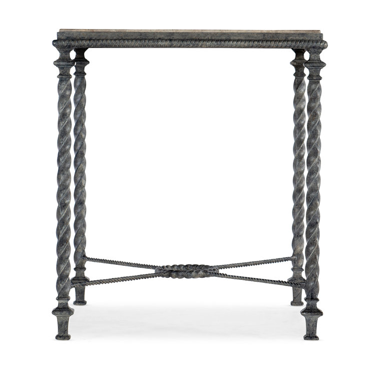 Gray Stone and Verdigris Metal Rectangular End Table