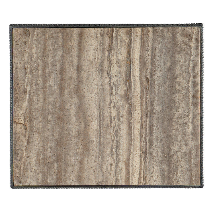 Gray Stone and Verdigris Metal Rectangular End Table