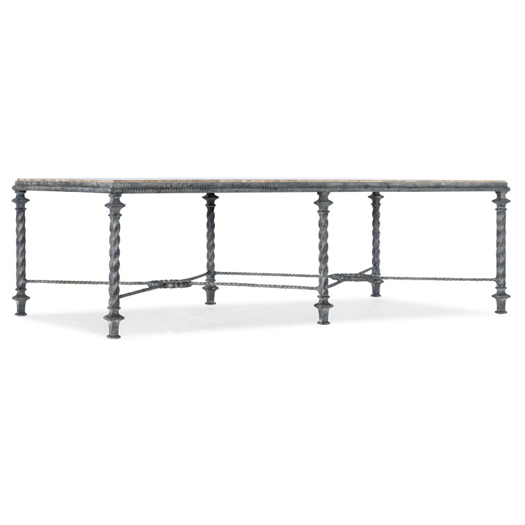 Gray Stone Top Rectangular Metal Coffee Table