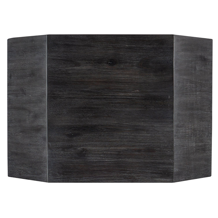 Hexagonal Dark Wood End Table with Stone Accents