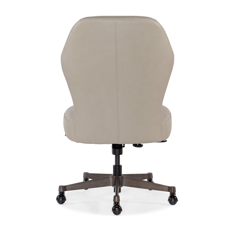 Beige Genuine Leather Swivel Task Chair with Gunmetal Base