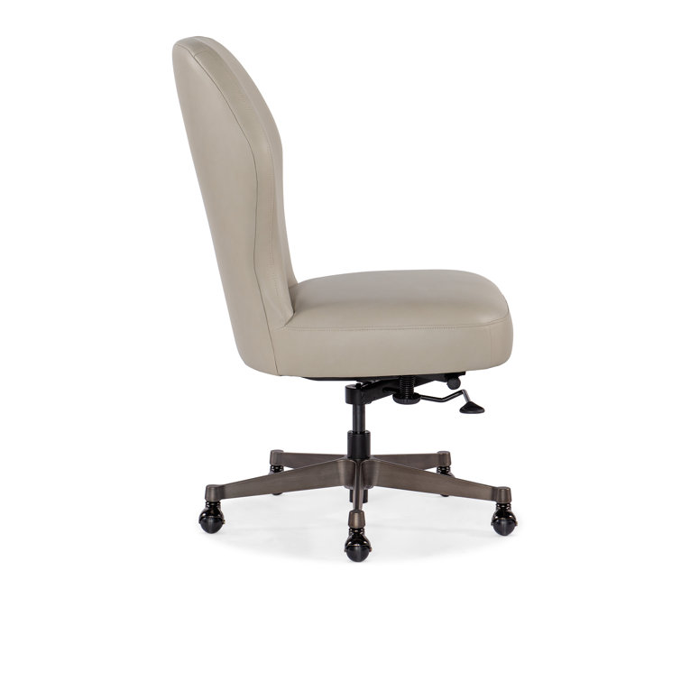Beige Genuine Leather Swivel Task Chair with Gunmetal Base