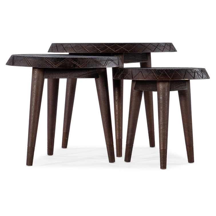 Round Dark Brown Wood Nesting End Tables