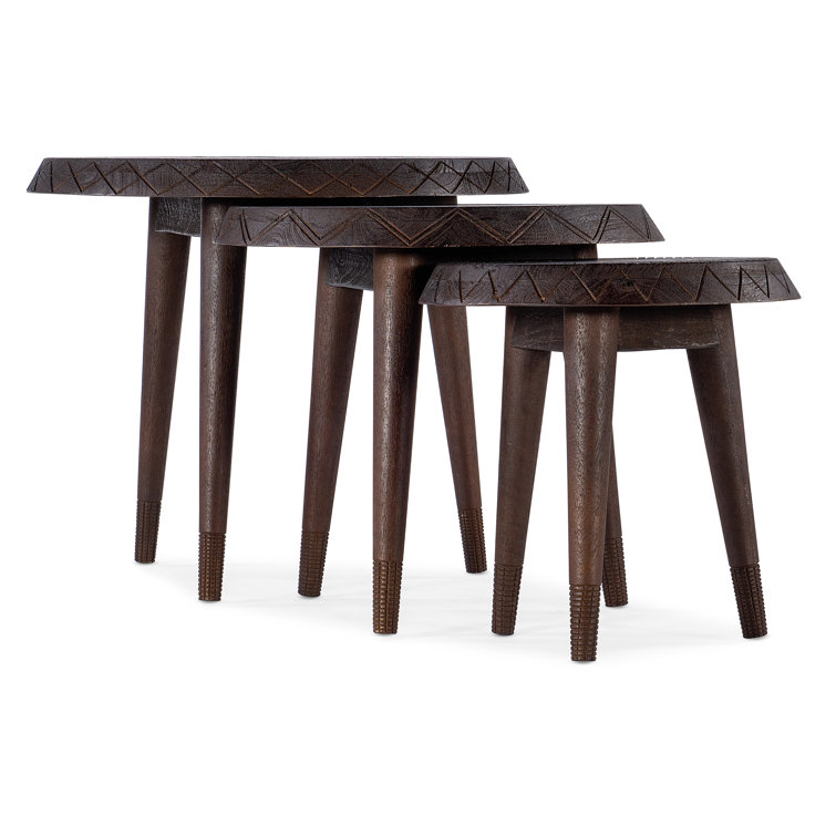 Round Dark Brown Wood Nesting End Tables