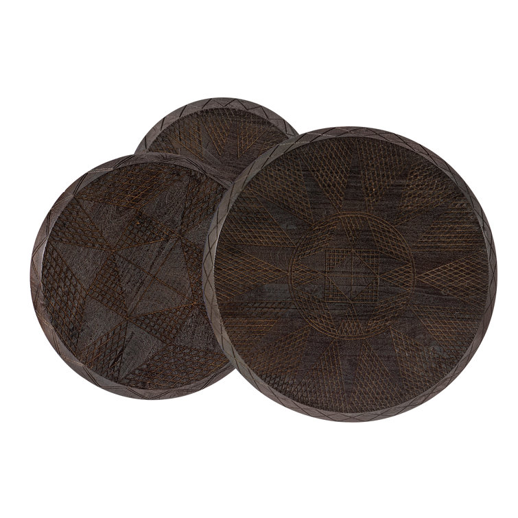 Round Dark Brown Wood Nesting End Tables