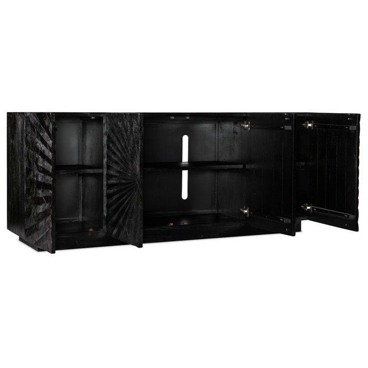 Black Solid Wood 78'' Media Console with Cabinet