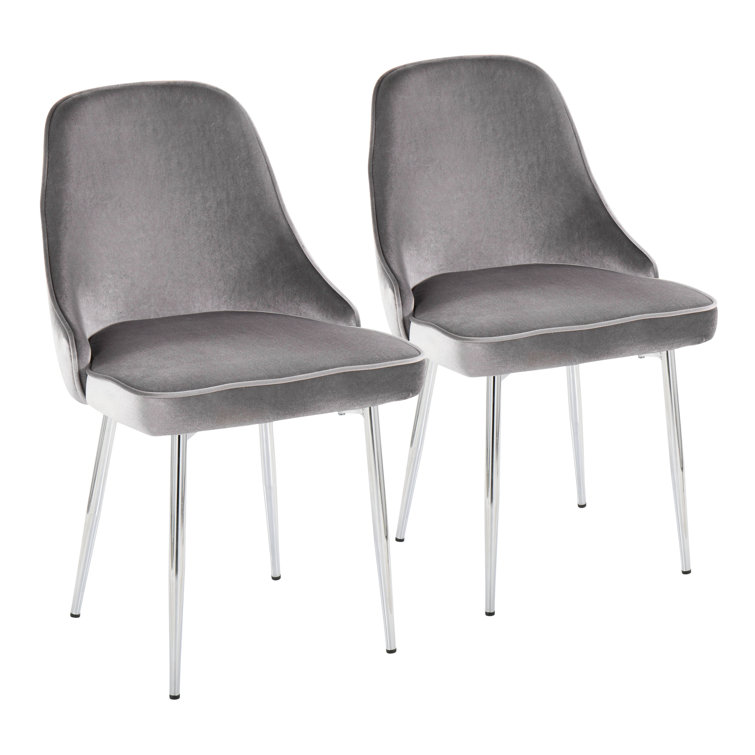 High-Back Silver Velvet Upholstered Parsons Side Chair with Chrome Frame