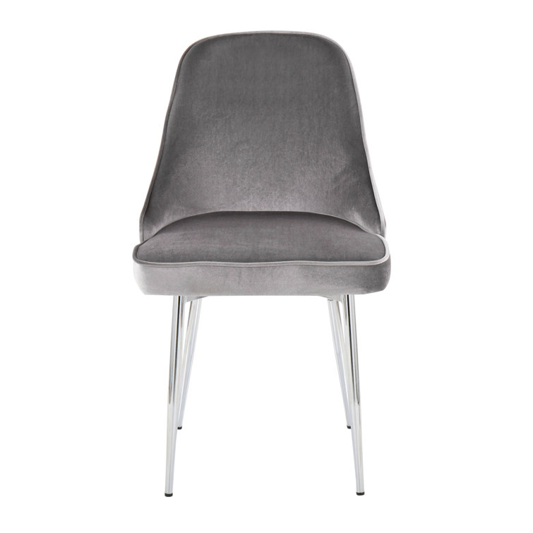 High-Back Silver Velvet Upholstered Parsons Side Chair with Chrome Frame