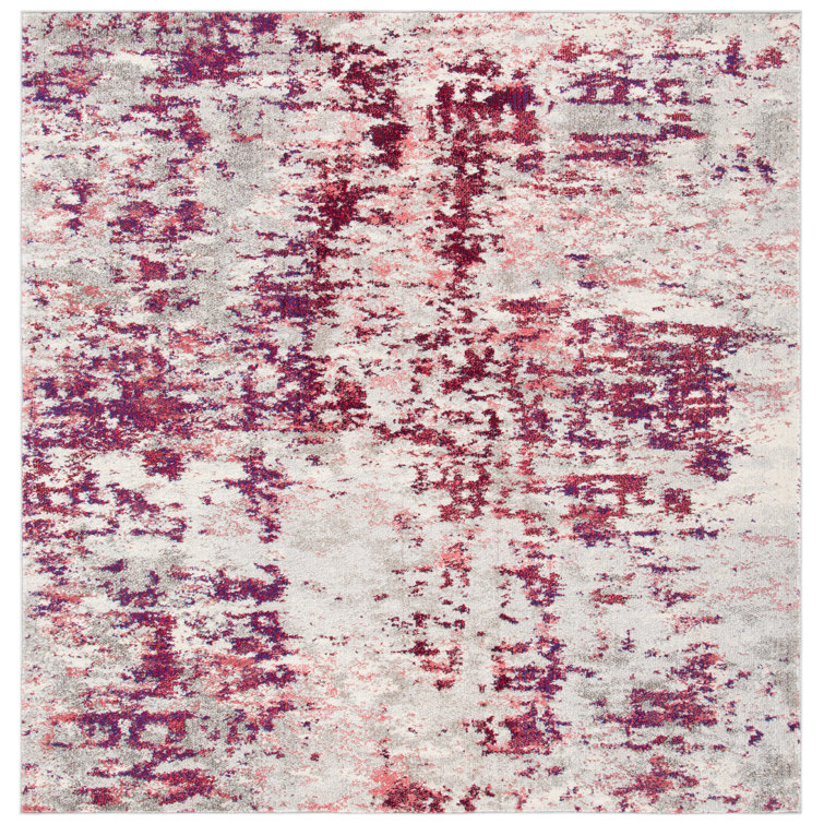 Beige and Purple Synthetic Square Area Rug 6'7"