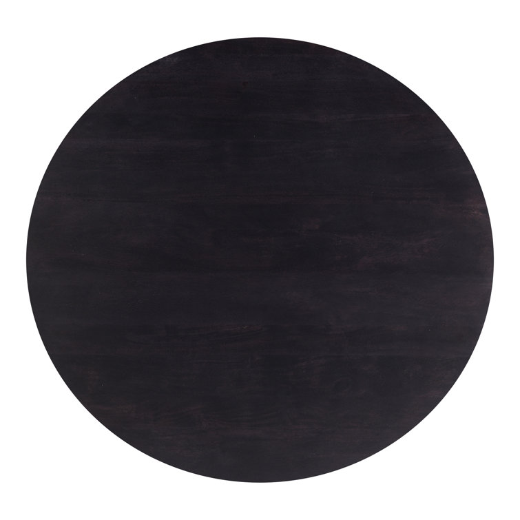 Black Round Solid Wood Coffee Table with Pedestal Base