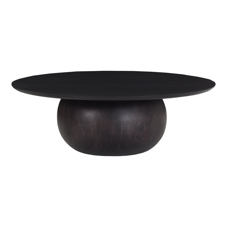 Black Round Solid Wood Coffee Table with Pedestal Base