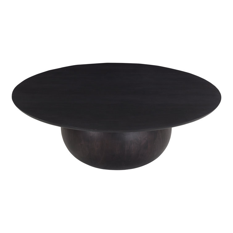 Black Round Solid Wood Coffee Table with Pedestal Base