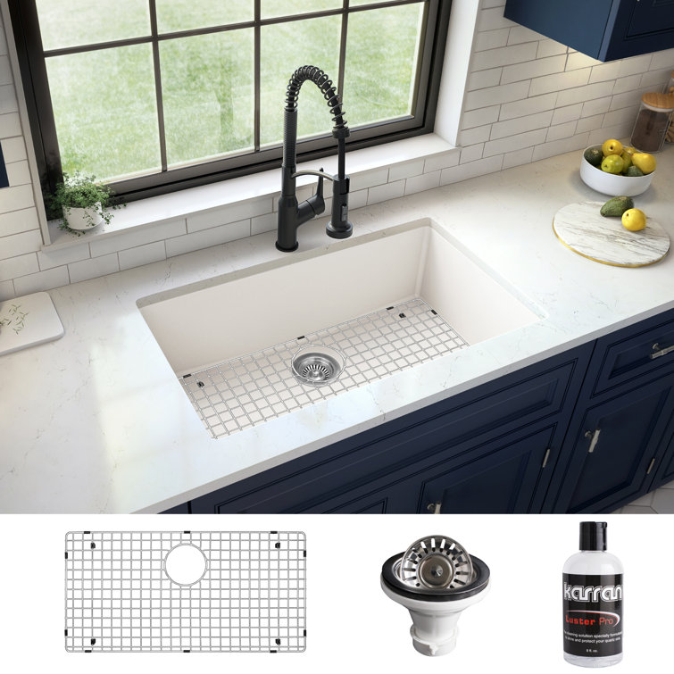 White Quartz 32'' Large Single Bowl Undermount Kitchen Sink