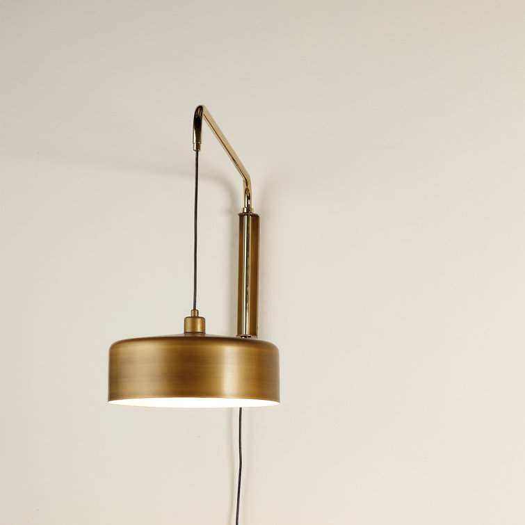 Satin Brass Adjustable Swing Arm Sconce with White Hood