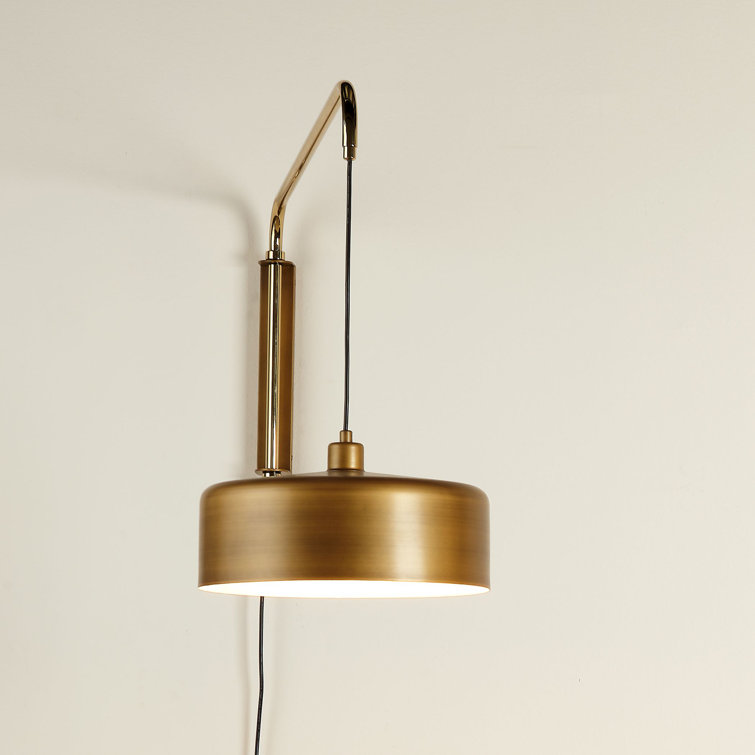 Satin Brass Adjustable Swing Arm Sconce with White Hood
