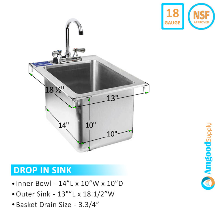 Stainless Steel Drop-In Sink with Faucet 10in x 14in x 10in