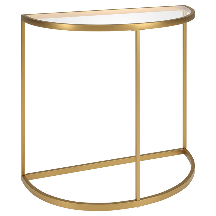 32'' Gold Glass Top Demilune Console Table