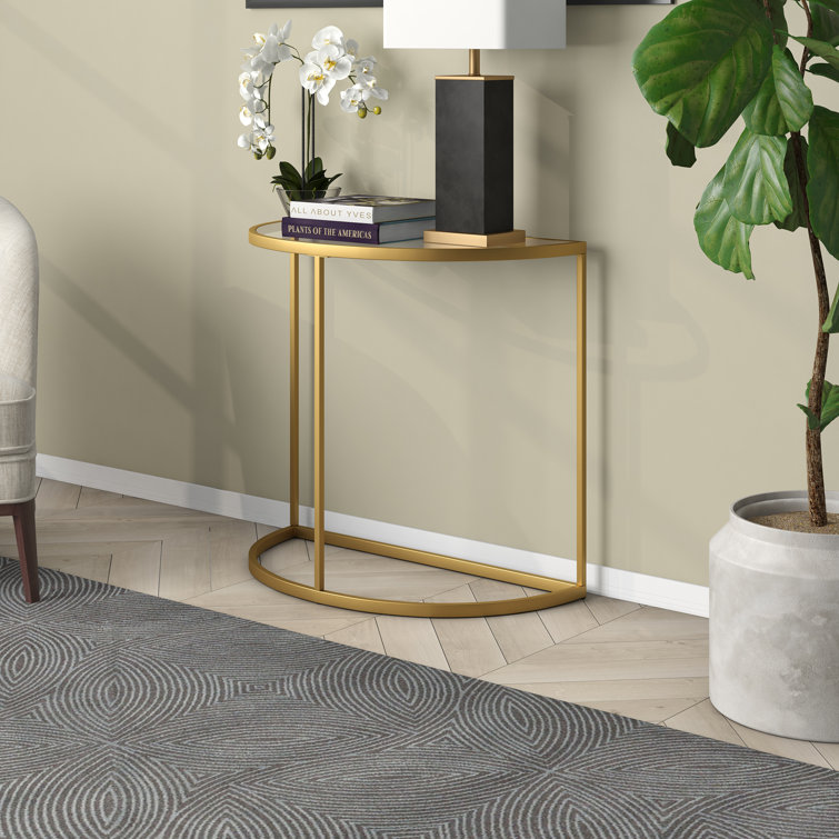 32'' Gold Glass Top Demilune Console Table