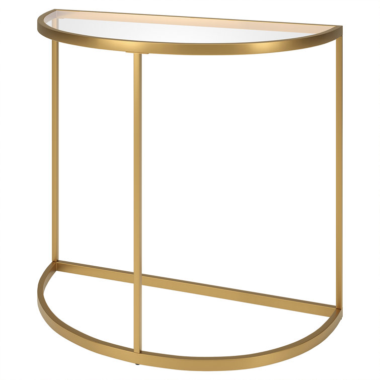 32'' Gold Glass Top Demilune Console Table