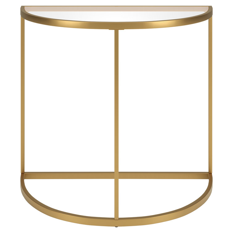 32'' Gold Glass Top Demilune Console Table