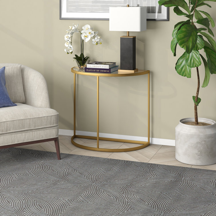 32'' Gold Glass Top Demilune Console Table
