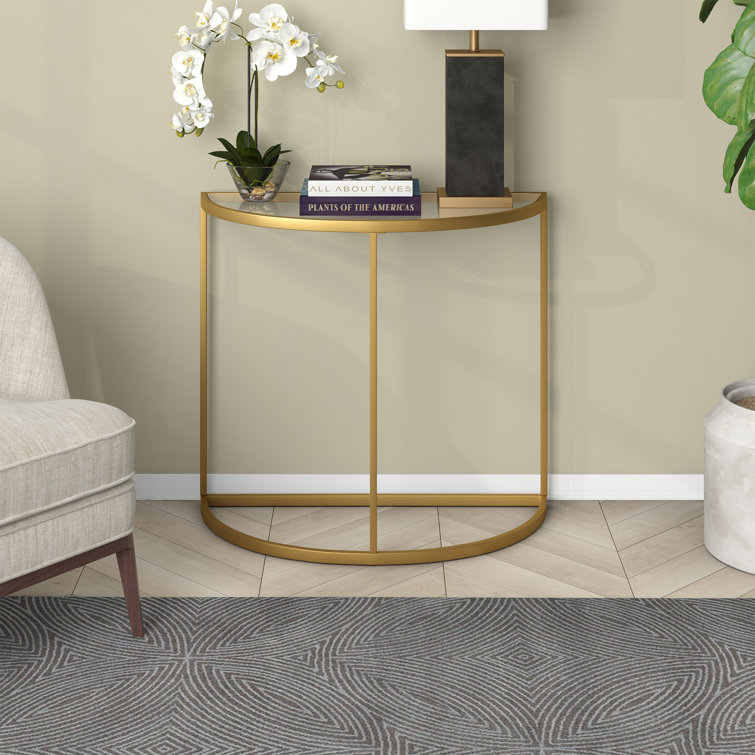 32'' Gold Glass Top Demilune Console Table