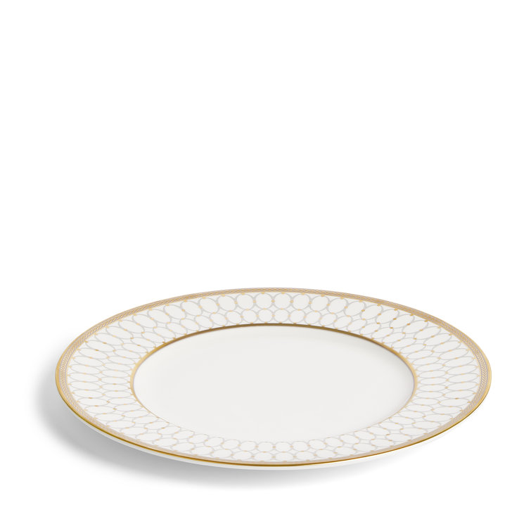 Gold-Trimmed White Porcelain Dinner Plate