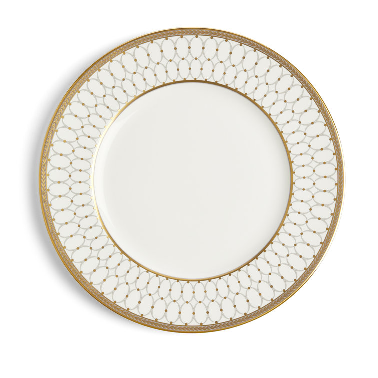 Gold-Trimmed White Porcelain Dinner Plate