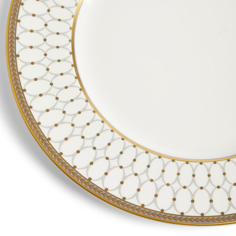Gold-Trimmed White Porcelain Dinner Plate
