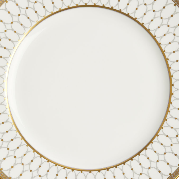 Gold-Trimmed White Porcelain Dinner Plate