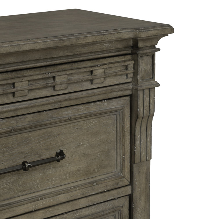 Dusty Taupe Oak Veneer Queen Panel Bed Set with Dresser and Mirror