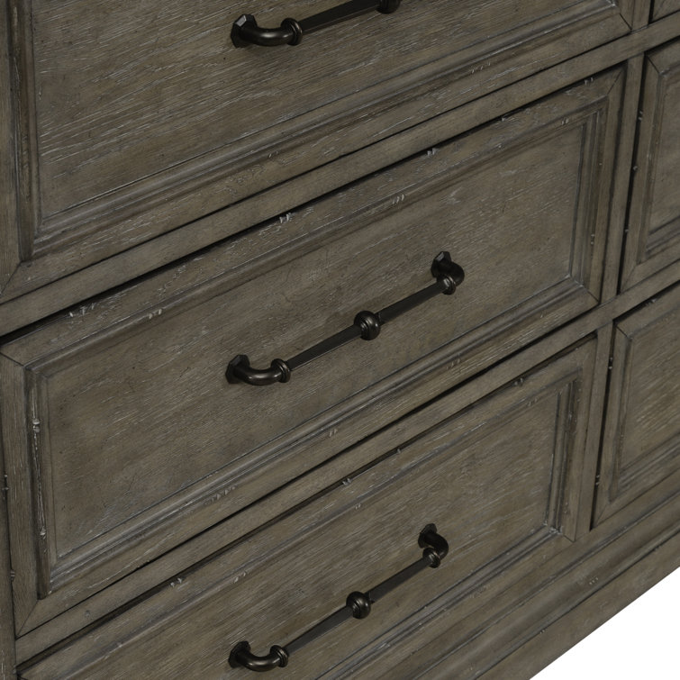 Dusty Taupe Oak Veneer Queen Panel Bed Set with Dresser and Mirror