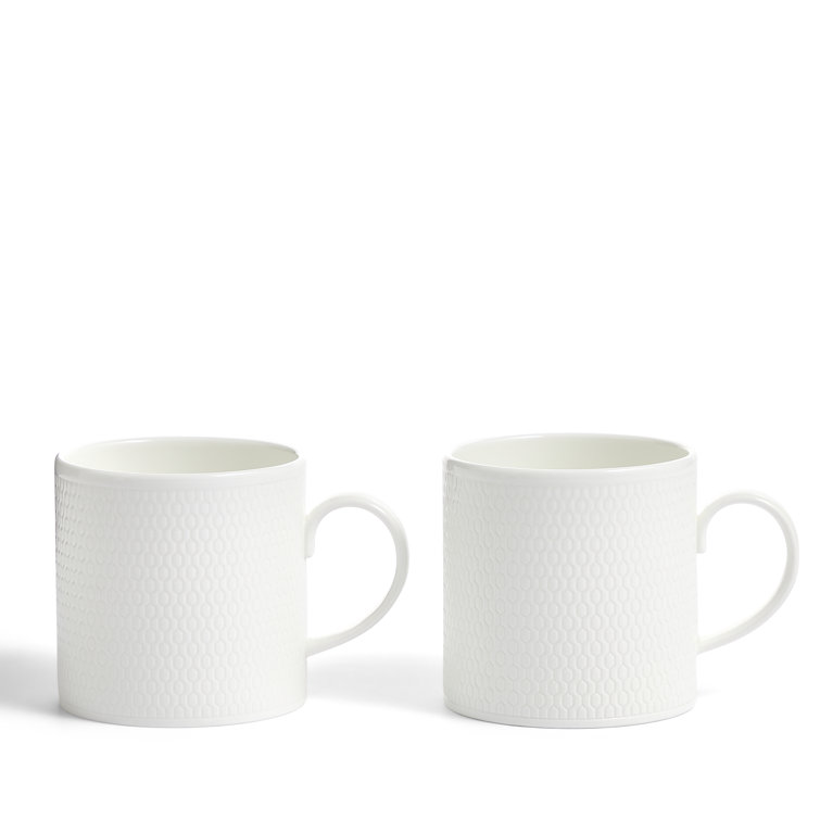 White Ceramic Geometric Embossed Mug Set of 2