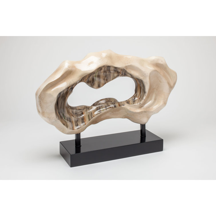 Handmade Beige and Black Resin Abstract Sculpture