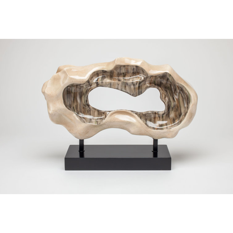 Handmade Beige and Black Resin Abstract Sculpture