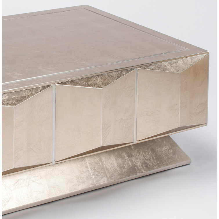 Champagne Silver Facet Cut Rectangular Wood Coffee Table