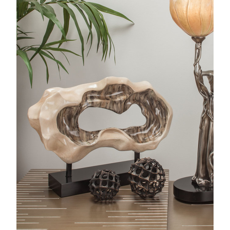 Handmade Beige and Black Resin Abstract Sculpture