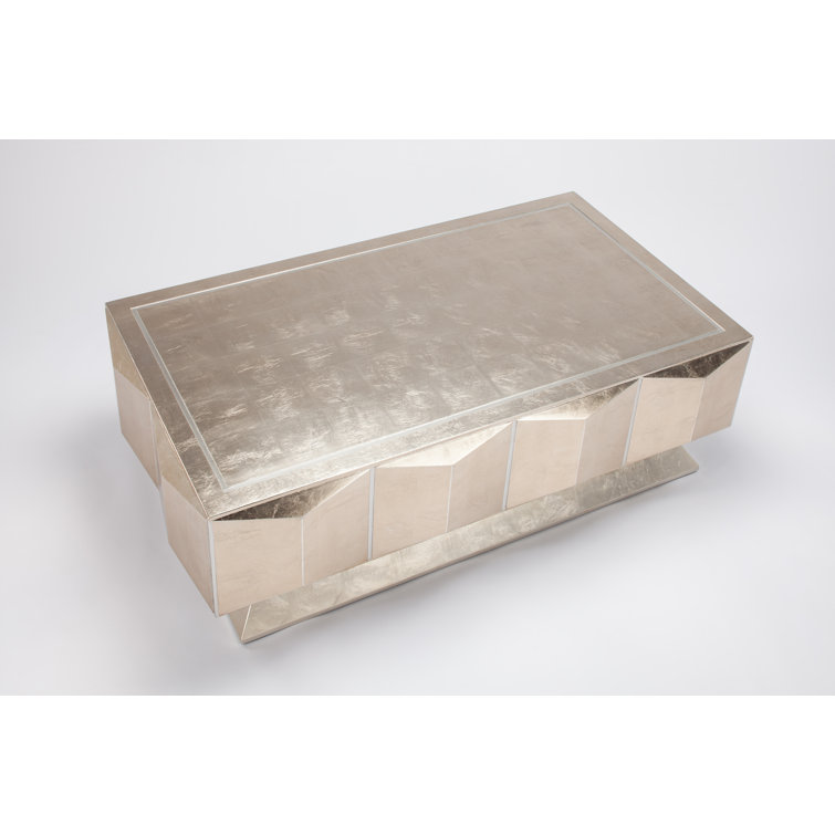 Champagne Silver Facet Cut Rectangular Wood Coffee Table