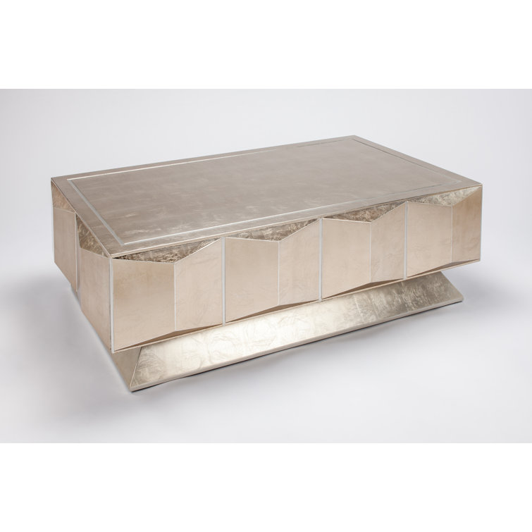 Champagne Silver Facet Cut Rectangular Wood Coffee Table