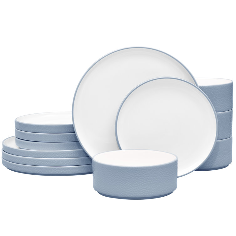 Aqua and White Porcelain 12-Piece Dinnerware Set, Service for 4