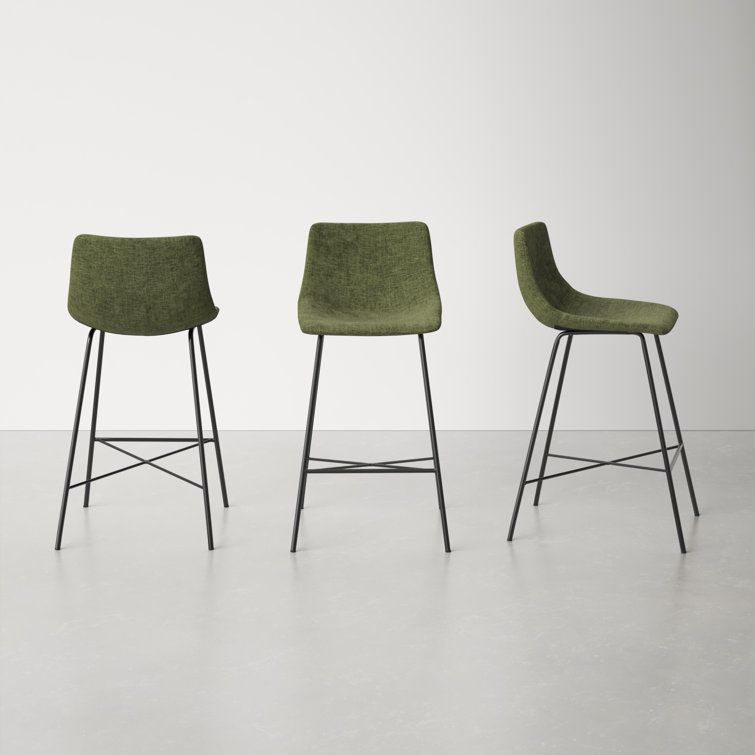 Bela 24'' Green Velvet and Black Metal Counter Stool Set