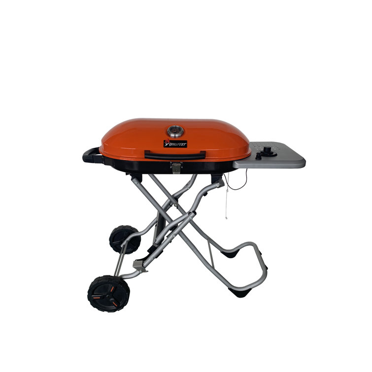 Orange Portable Folding Propane Gas Grill with Side Table