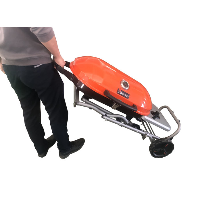 Orange Portable Folding Propane Gas Grill with Side Table