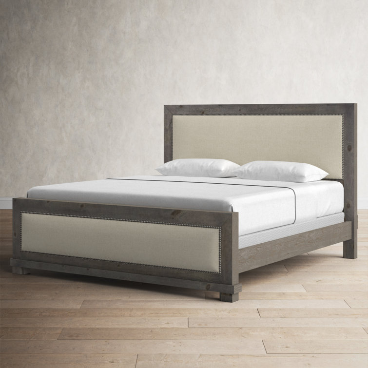 Willow Gray Chalk Queen Upholstered Bed with Nailhead Trim