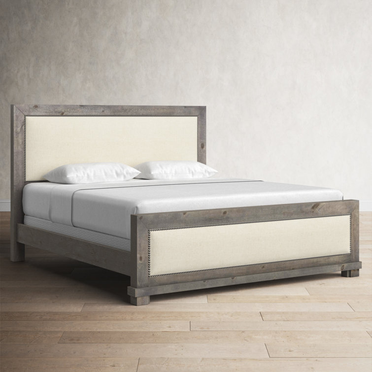 Willow Gray Chalk Queen Upholstered Bed with Nailhead Trim