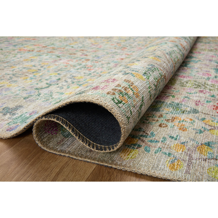 Maison Grove Khaki Floral Synthetic Rectangular Area Rug