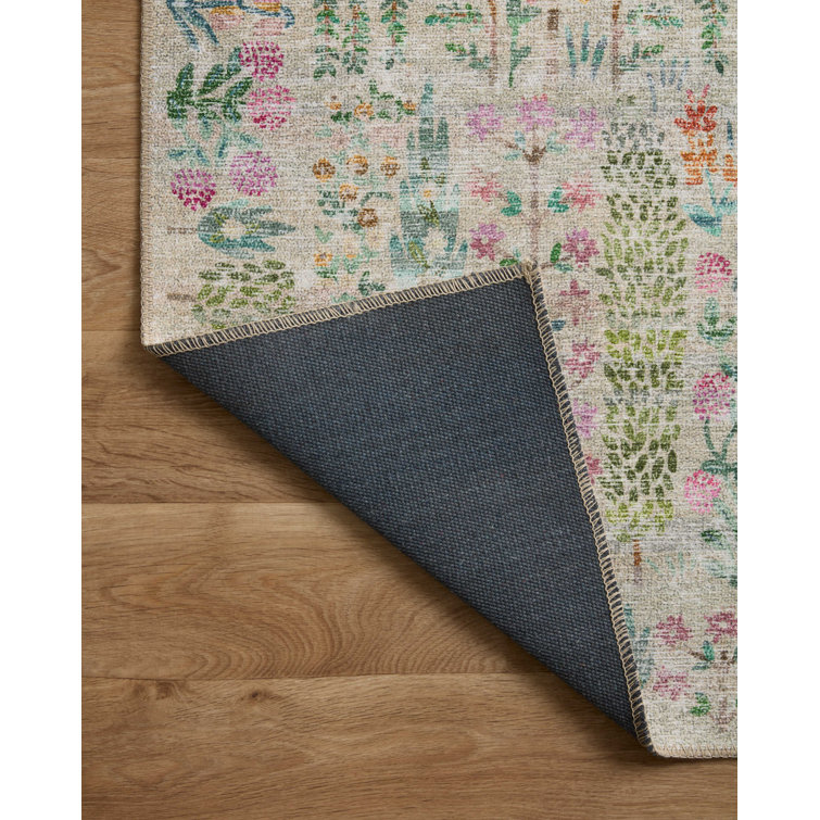 Maison Grove Khaki Floral Synthetic Rectangular Area Rug